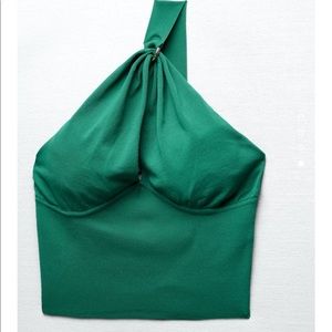 ST PATRICKS DAY! ZARA green one shoulder halter top M